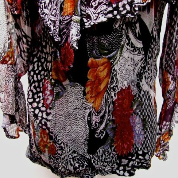 Vintage French Gear Boho Frilly Layered Blouse Floral Rayon Crepe  Size Small - Picture 6 of 10